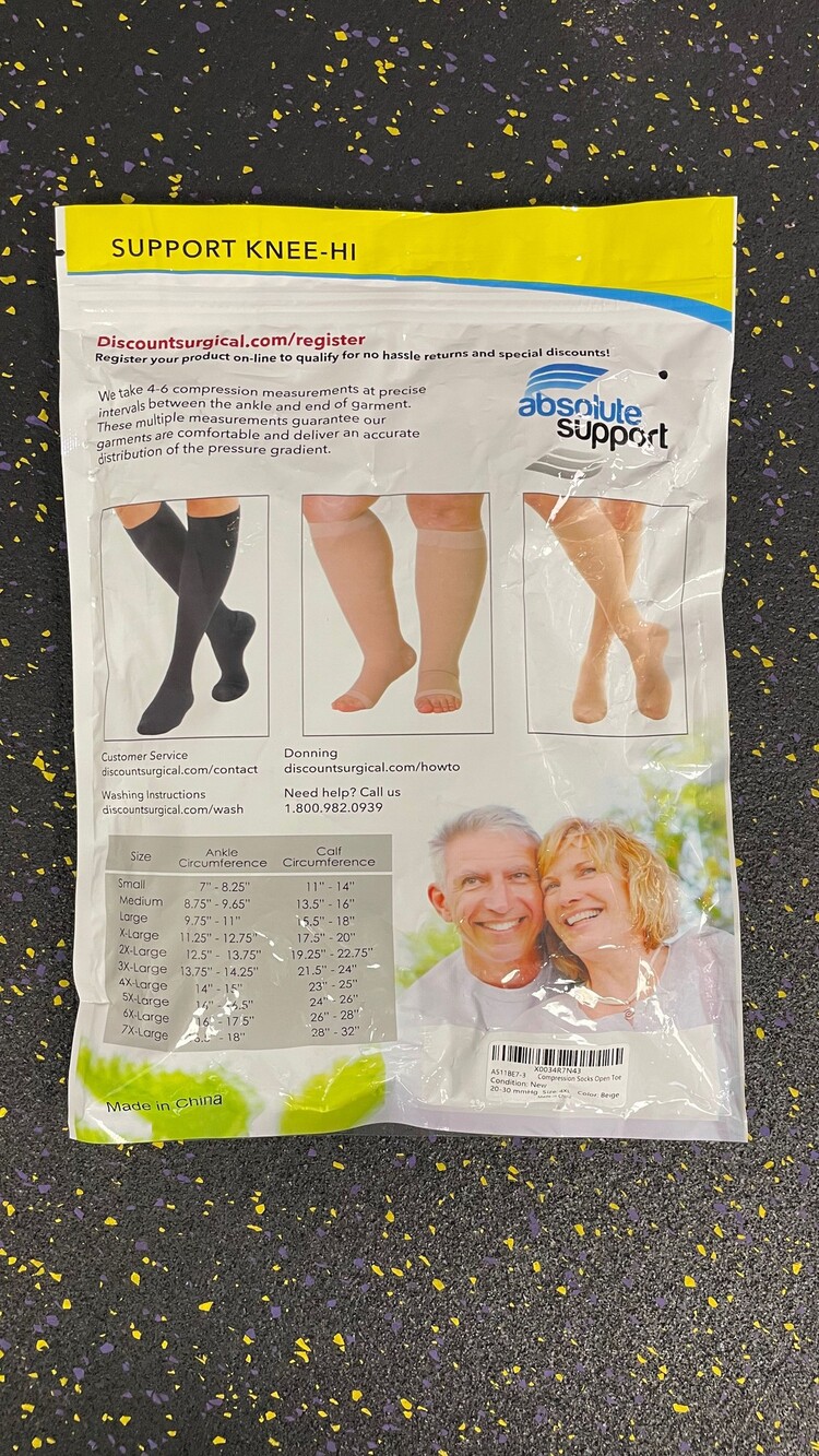 Absolute Support Compression Socks Open Toe 4XL Beige 20-30 mmHg